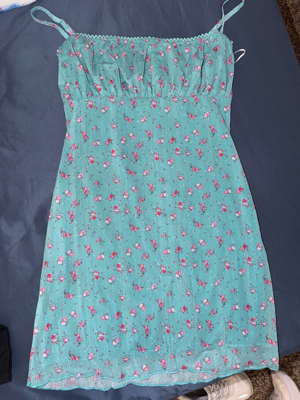 Green Floral Slip mini Dress with Spaghetti Straps